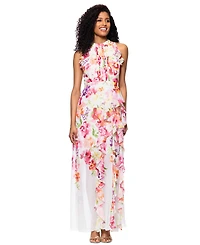 Betsy & Adam Women's Floral Print Ruffled Sleeveless Gown