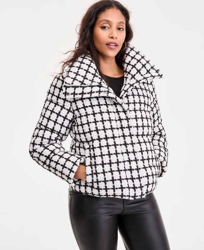 Bcbgmaxazria Women's Short Tweed Puffer Coat, Exclusively at Macy's