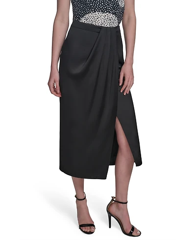 Halston Women's Twill Satin Faux-Wrap Midi Skirt