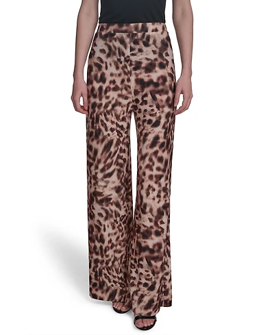 Halston Women's Printed Mid-Rise Wide-Leg Pull-On Pants