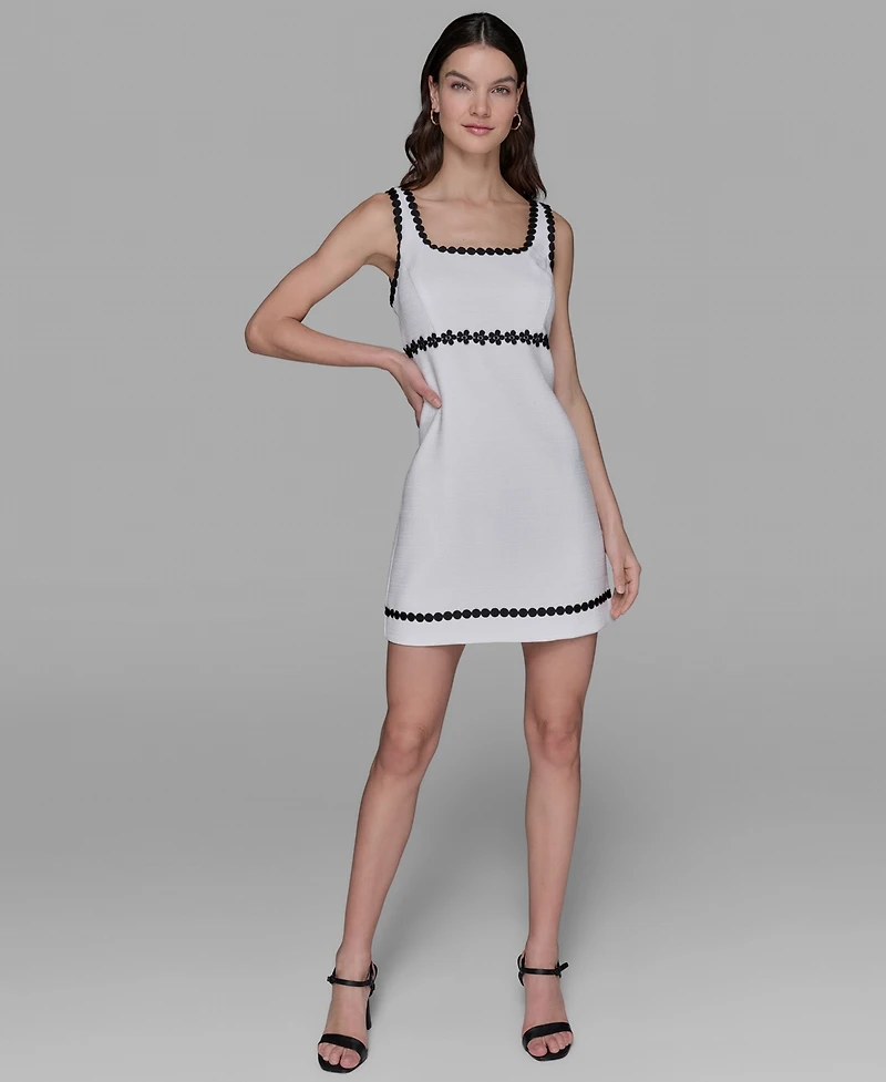Karl Lagerfeld Paris Women's Tweed Contrast-Trim Square-Neck Dress