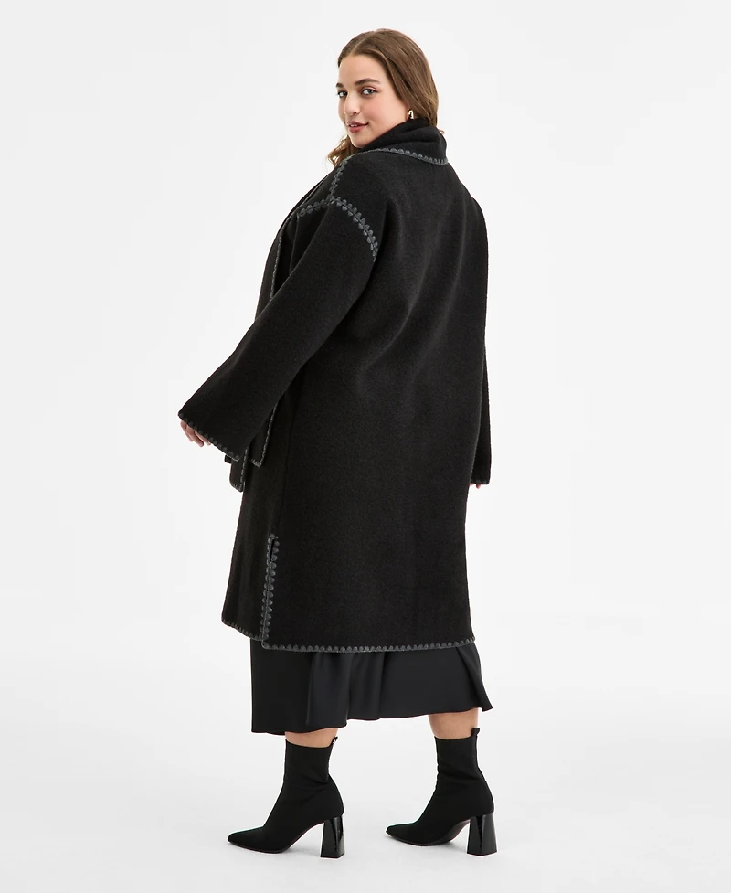 Bcbgmaxazria Plus Button-Front Edge-Stitch Scarf Coat