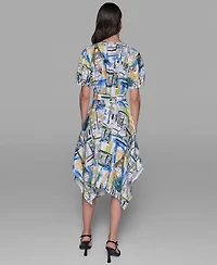 Karl Lagerfeld Paris Women's Paris-scene Print Belted High-low Shirtdress With V-neckline