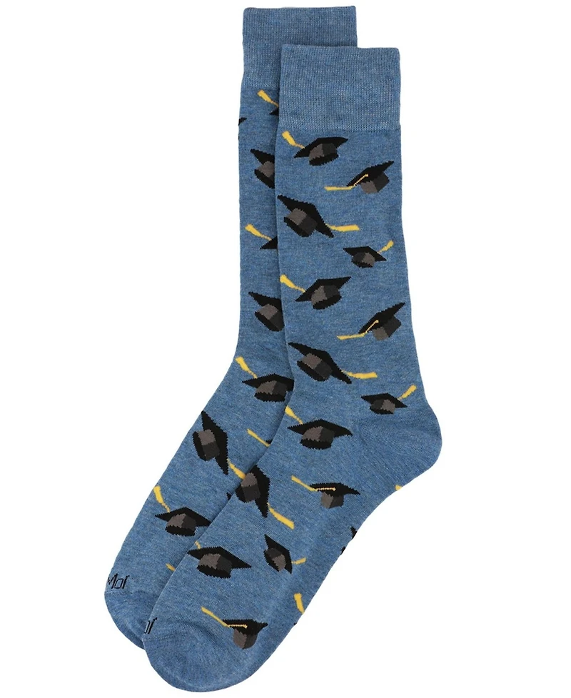 MeMoi Men's Graduation Pattern Rayon Novelty Crew Socks
