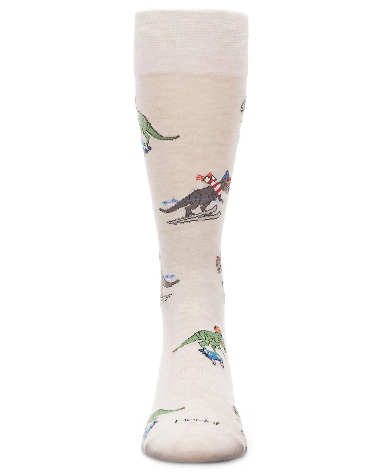 MeMoi Men's Skiing and Skating Dinosaurs Novelty Crew Socks