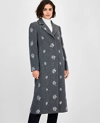 CeCe Women's Single-Breasted Sparkle Boucle Maxi Coat