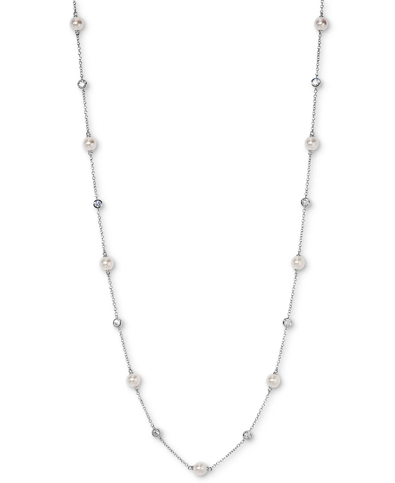 Eliot Danori Silver-Tone Imitation Pearl & Cubic Zirconia Bezel Station Necklace, 16" + 2" extender, Exclusively at Macy's