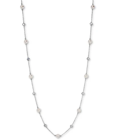 Eliot Danori Silver-Tone Imitation Pearl & Cubic Zirconia Bezel Station Necklace, 16" + 2" extender, Exclusively at Macy's