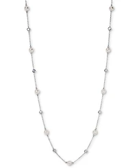 Eliot Danori Silver-Tone Imitation Pearl & Cubic Zirconia Bezel Station Necklace, 16" + 2" extender, Exclusively at Macy's