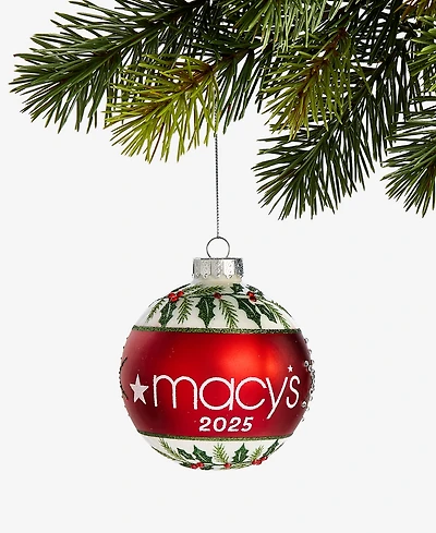 Holiday Lane Macy's 2025 Glass Holly Ball Ornament, Macy's Exclusive