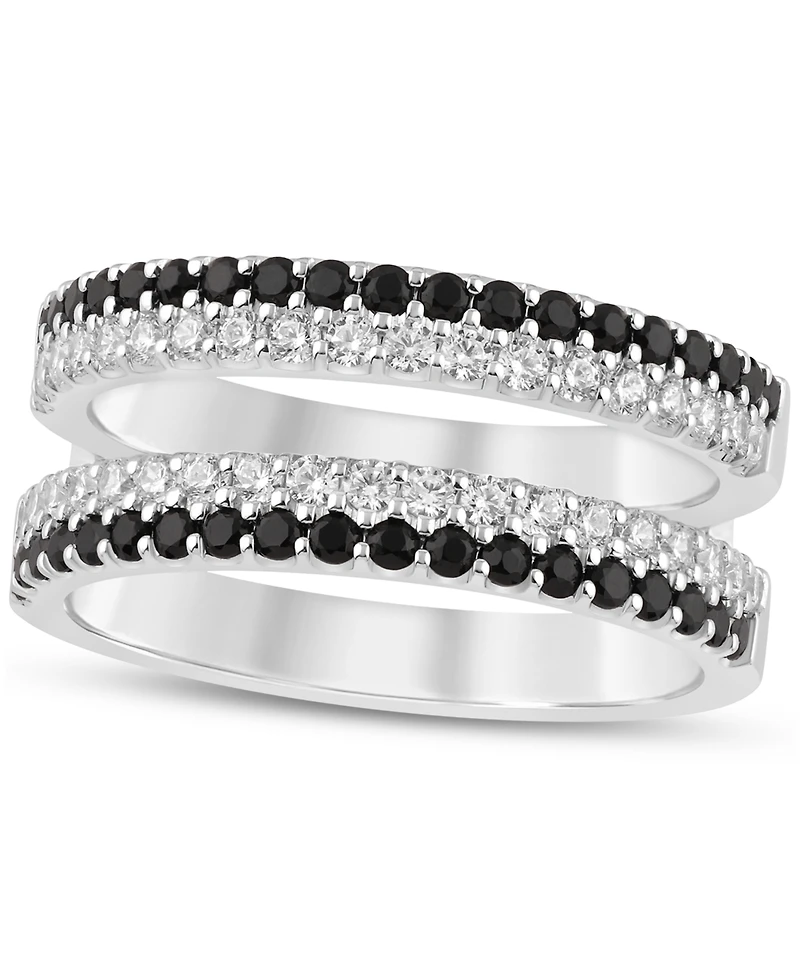 Black & White Diamond Guard Ring (1 ct. t.w.) in 14k White Gold