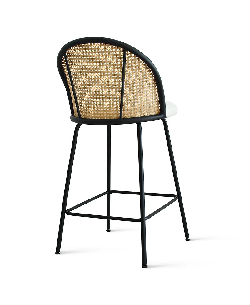Set of 2 Rattan Back Counter Stools, Modern Boucle Bar Stools with Metal Legs for Kitchen Island-Maison Boucle