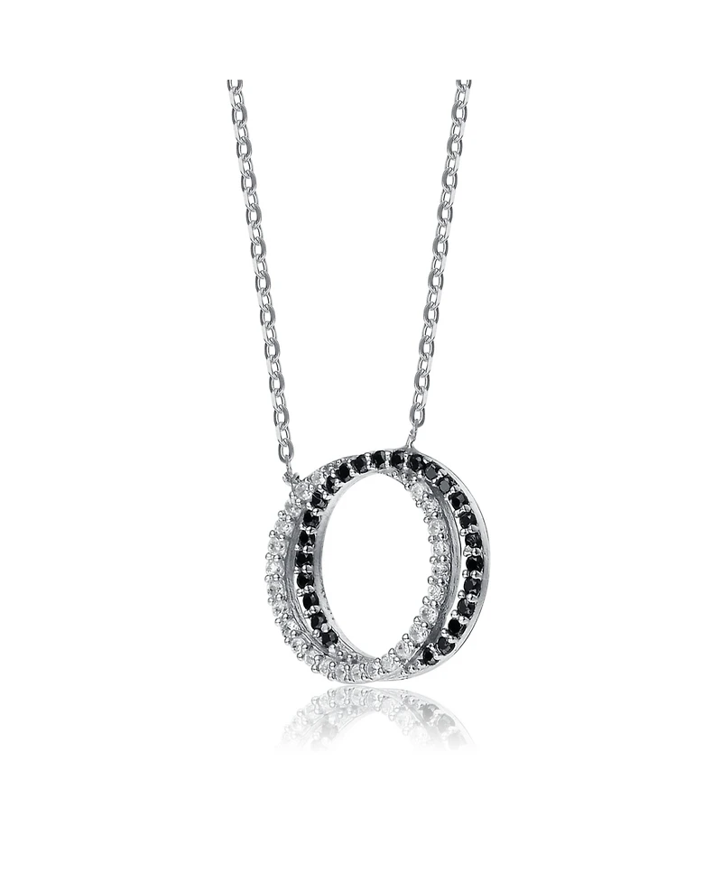 Sterling Silver White Gold Plated Cubic Zirconia Double Outlined Circle Neckalce