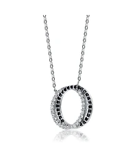 Sterling Silver White Gold Plated Cubic Zirconia Double Outlined Circle Neckalce
