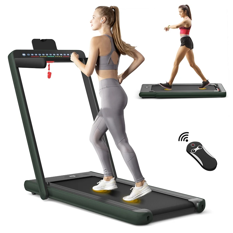 2-in-1 Electric Motorized Folding Treadmill with Dual Display, Speaker & Compact Design for Home Workouts