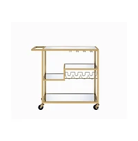 Modern Glass Bar Cart – 2-Tier Rolling Cart with Metal Frame for Entertaining