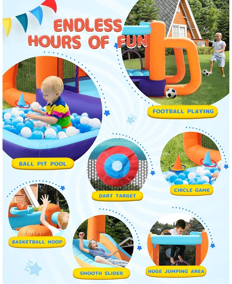 Ltmate Global Inc. Bounce House with Blower, Kids Inflatable Bouncy House with Slide, Jump Bouncy Castle with Ball Pit Pool, Basketball Hoop, Football