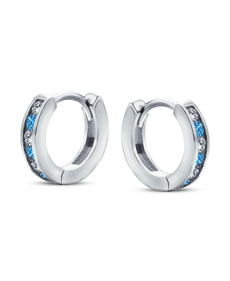 Bling Jewelry Set of 2 Tiny Multi Color Cubic Zirconia Cz Hoop Earrings Sterling Silver