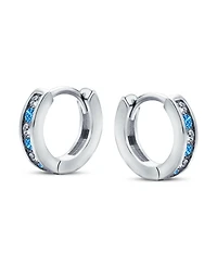 Bling Jewelry Set of 2 Tiny Multi Color Cubic Zirconia Cz Hoop Earrings Sterling Silver