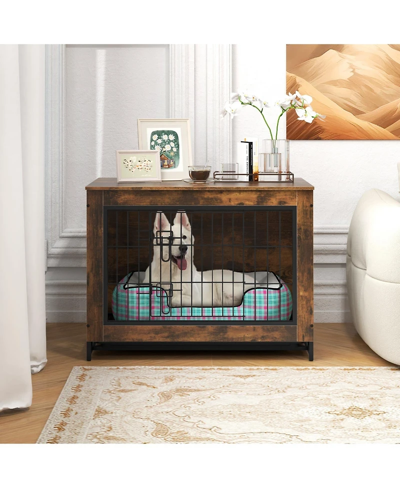 Dog Crate Furniture with Double Lockable Doors and Removable Pull-Out Tray