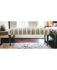 Modern Upholstered Bench with Black Legs and Striped Fabric for Home Decor