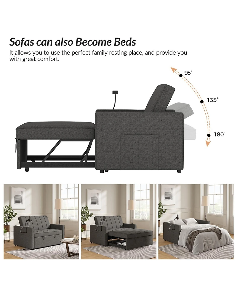 Duncan Modern Channel Tufted Upholstered Sleeper Sofa With Built-In Usb Port