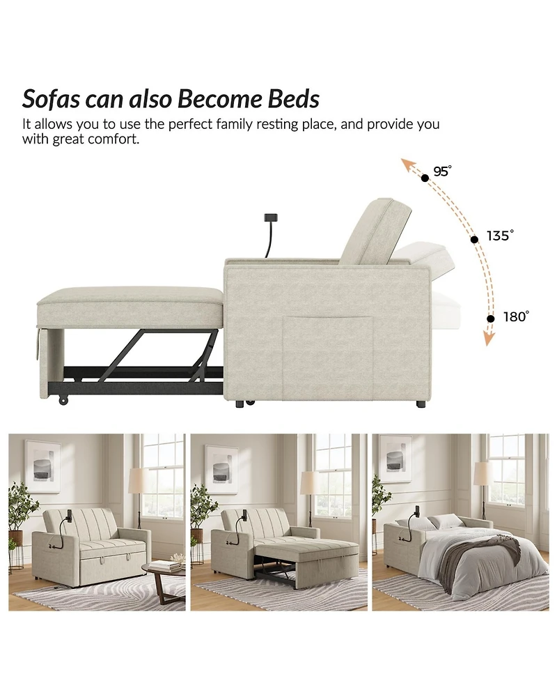 Duncan Modern Channel Tufted Upholstered Sleeper Sofa With Built-In Usb Port
