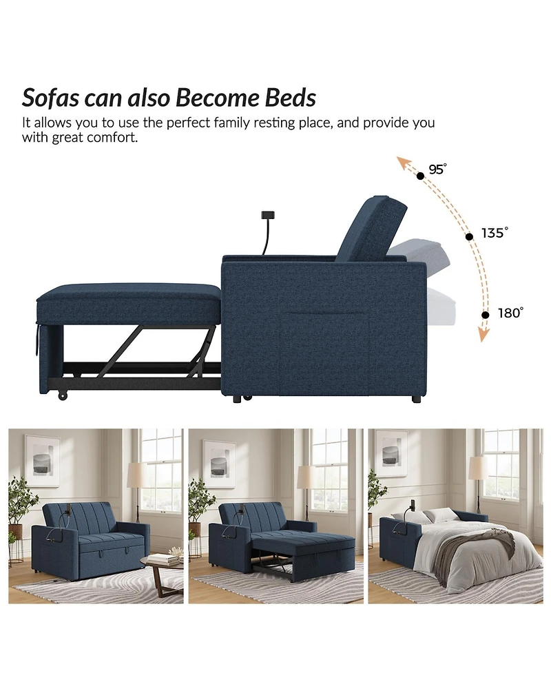 Duncan Modern Channel Tufted Upholstered Sleeper Sofa With Built-In Usb Port