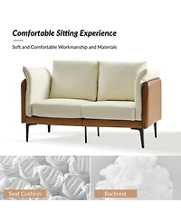 Vecent Modern Faux Leather-trimmed Fabric Sofa