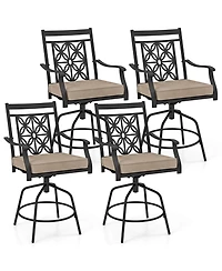 Outdoor 360°Swivel Bar Stools Set of 4 with Seat Cushions High Back & Armrests