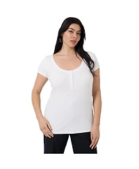 June + Vie Women's Ribbed Henley Top