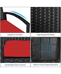 3PCS Patio Rattan Furniture Set Coffee Table & Chairs Set with Seat Cushions Garden