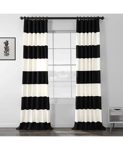 Half Price Drapes Onyx Black & Off White Horizontal Striped Printed Cotton Room Darkening Curtain