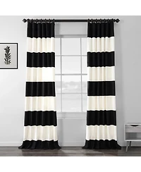 Half Price Drapes Onyx Black & Off White Horizontal Striped Printed Cotton Room Darkening Curtain