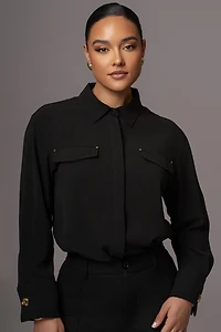 Jluxlabel Women's Black Stella Button Up Shirt