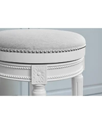 26" White Fabric And Solid Wood Swivel Backless Counter Height Bar Chair