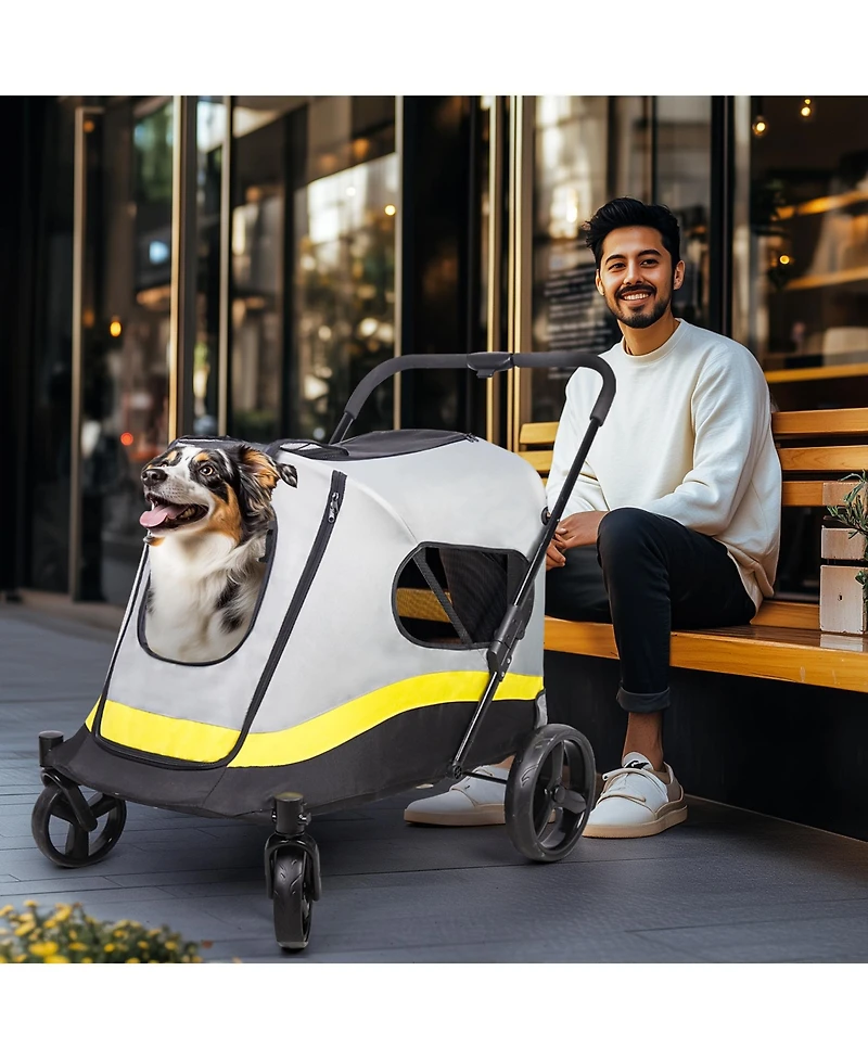 Bingopaw 4 Wheel Medium-Large Dog Stroller With 3 Zipper Doors