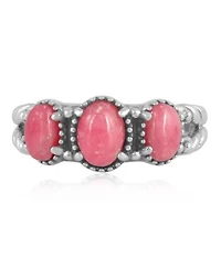 Sterling Silver Rhodonite 3 Stone Ring Size 6