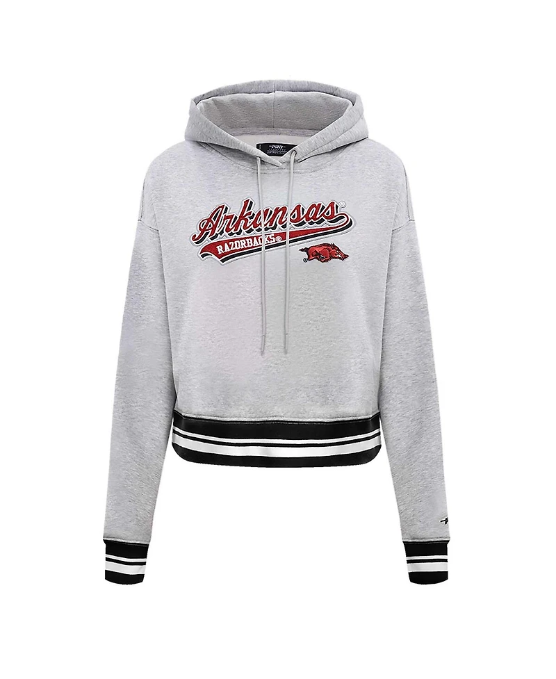 Pro Standard Women's Heather Gray Arkansas Razorbacks Script Tail Fleece Cropped Pullover Hoodie