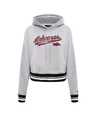 Pro Standard Women's Heather Gray Arkansas Razorbacks Script Tail Fleece Cropped Pullover Hoodie