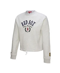 Mitchell & Ness Women's Heather Gray Boston Red Sox Cropped Toggle Pullover Sweatshirt