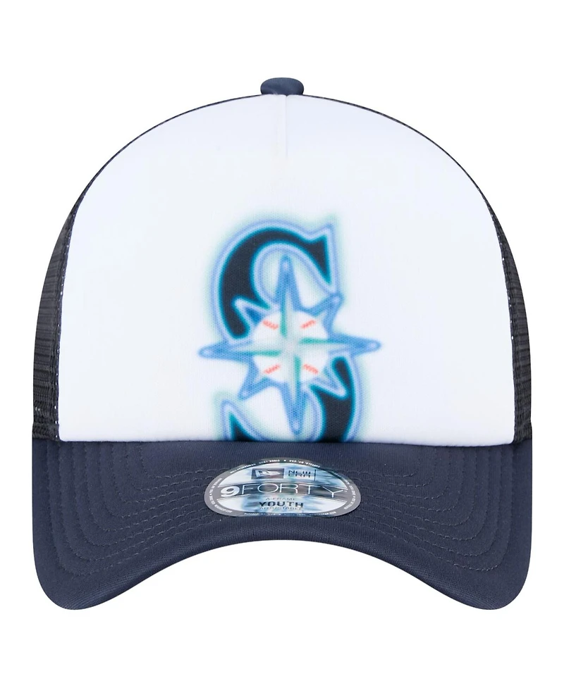 New Era Toddler White/Navy Seattle Mariners Painted A-Frame 9FORTY Trucker Adjustable Hat