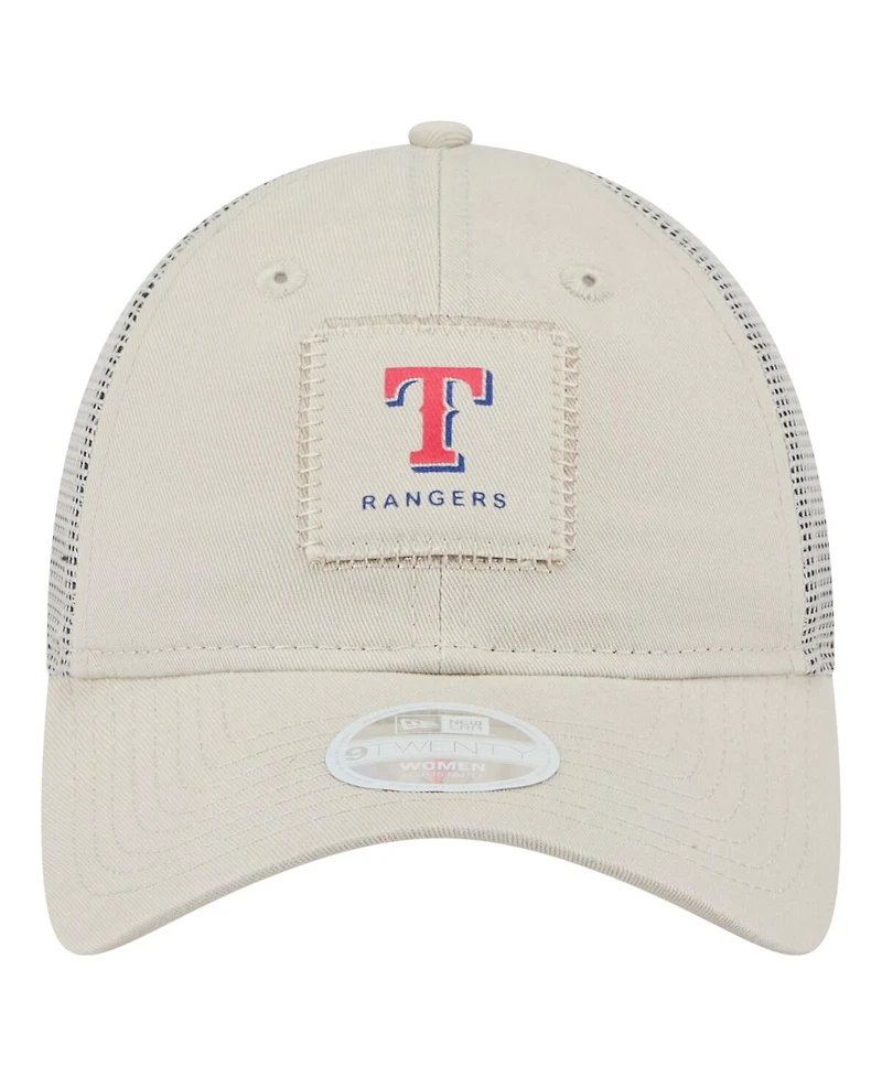 New Era Women's Light Beige Texas Rangers Square Stitch 9TWENTY Adjustable Hat