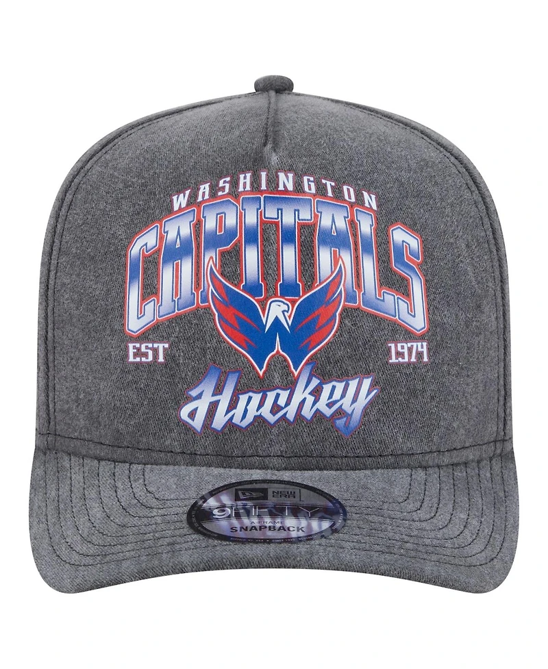 New Era Men's Charcoal Washington Capitals Throwback Washed A-Frame Pre-Curved 9FIFTY Snapback Hat