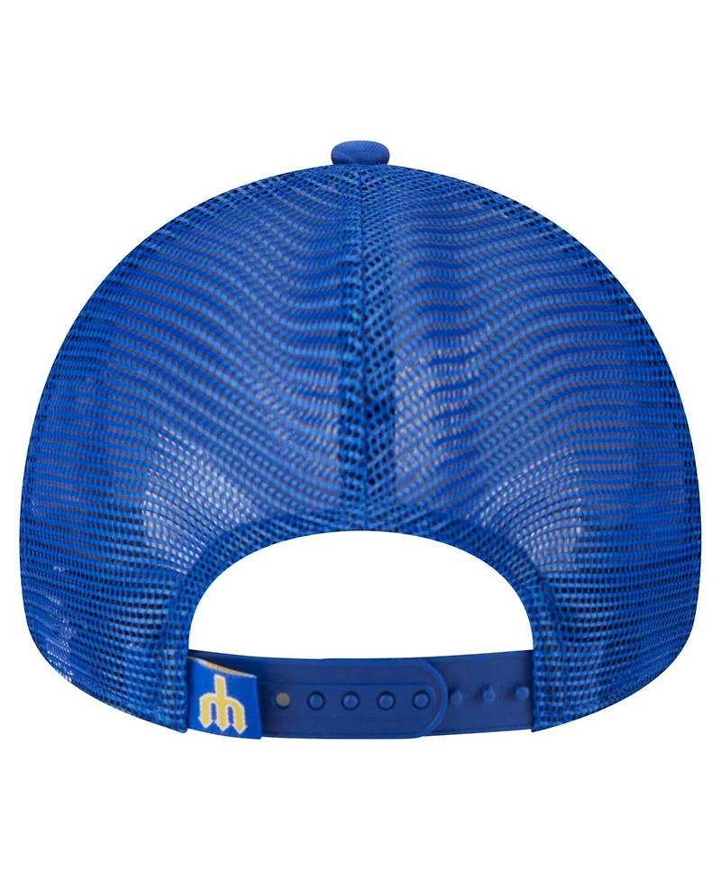 New Era Men's Royal Seattle Mariners Distressed 9FORTY A-Frame Adjustable Trucker Hat