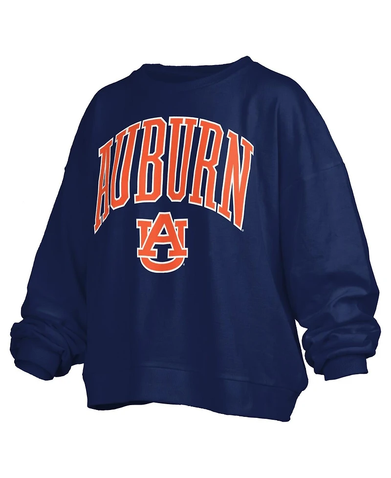Pressbox Women's Navy Auburn Tigers Janise Arch Over Logo Waist Length Oversized Pullover Sweatshirt
