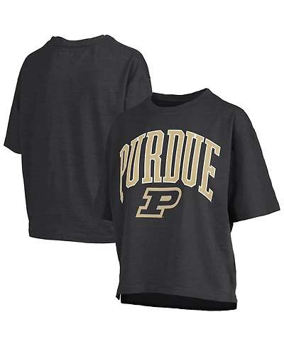 Pressbox Women's Black Purdue Boilermakers Nelson Arch Over Logo Waist Length Oversized Slub T-Shirt