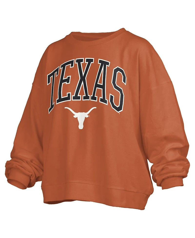 Pressbox Women's Texas Orange Texas Longhorns Janise Arch Over Logo Waist Length Oversized Pullover Sweatshirt