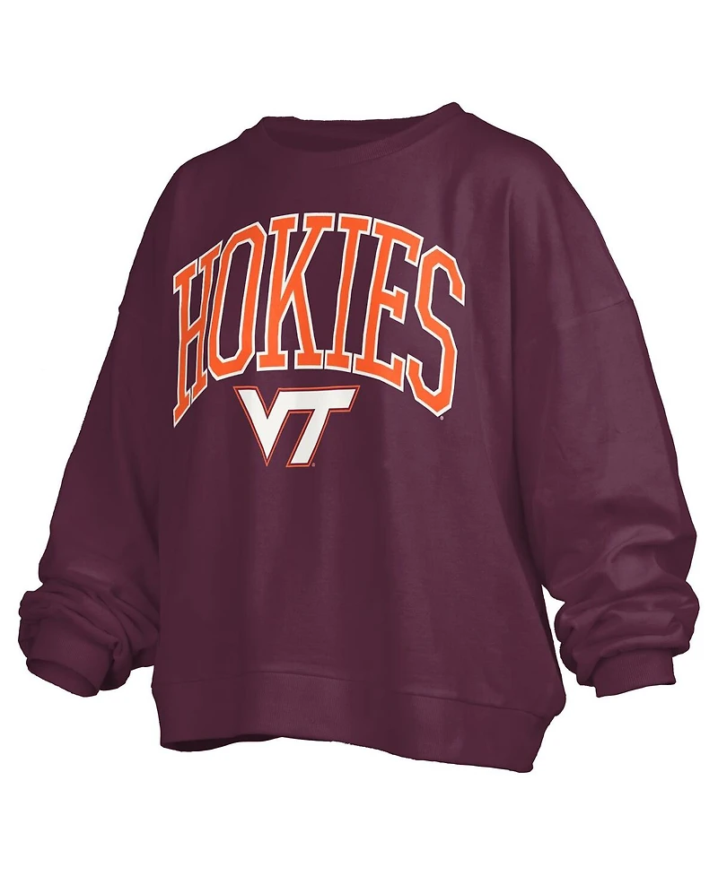 Pressbox Women's Maroon Virginia Tech Hokies Janise Arch Over Logo Waist Length Oversized Pullover Sweatshirt