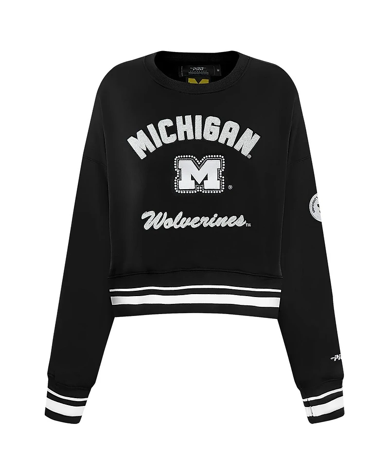 Pro Standard Women's Black Michigan Wolverines Cropped Pullover Sweatshirt